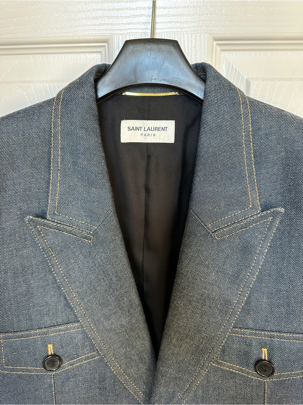 Saint Laurent Dark Blue Cropped Denim Blazer - Picture 2 of 16